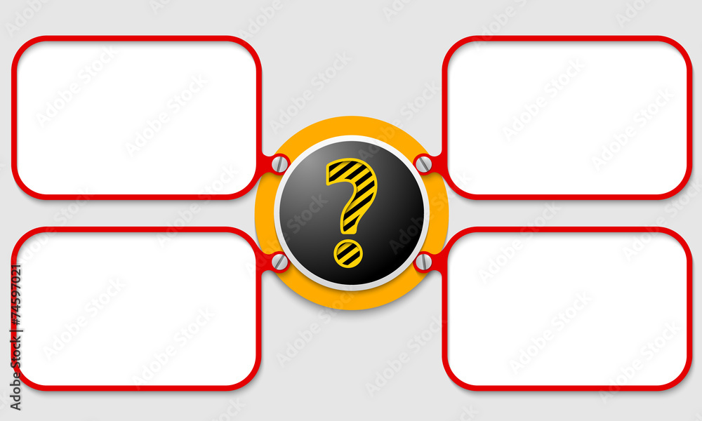 Poster four red frames for text and question mark