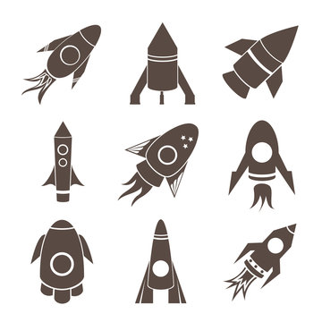 Vector rockets icons set on white background