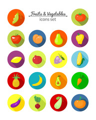 Fototapeta na wymiar Vegetables and fruits vector round icons