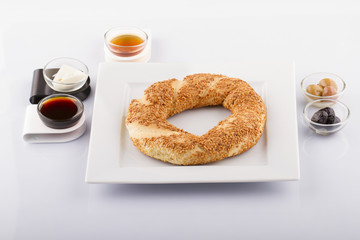 Turkish Bagel Simit with Sesame White Background