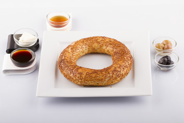 Turkish Bagel Simit with Sesame White Background