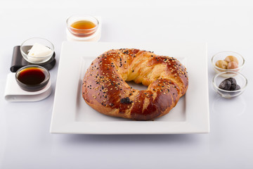 Turkish Bagel Simit with Sesame White Background