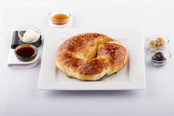 Turkish Bagel Simit with Sesame White Background