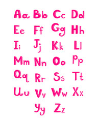 Hand drawn type font, pink children alphabet vector illustration