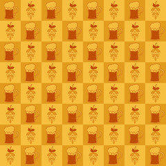 Beer mugs and hop seamless pattern