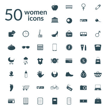 50 woman icons set