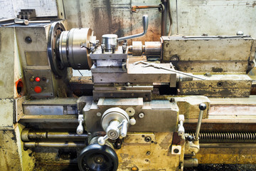 Carriage of old metal lathe machine