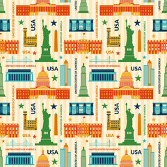 Landmarks of United States of America vector seamless pattern