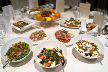 table served with salads