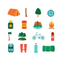 Camping equipment, vector icons