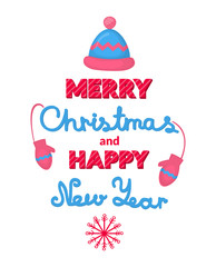 Merry Christmas and Happy New Year vector holiday inscription