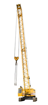 construction yellow crawler crane isolated
