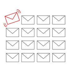 Flat icons of messages with one important message isolated on wh