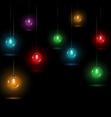 Fototapeta na wymiar multicolored glassy circle led Christmas lights garlands hanging