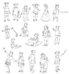 Little kids silhouettes, sketch collection