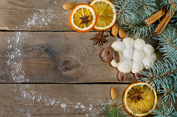 Festive frame with biscuits and spices