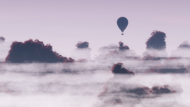 Aerial Of Hot Air Balloon Flying Over Autumn Mountain Landscape