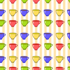 Seamless pattern with colorful tea mugs