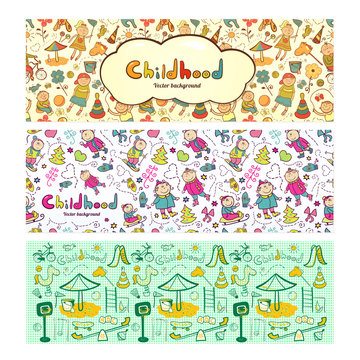 Set colorful children banners in cartoon style