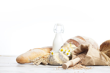 full corn bread, honey and milk © pawel70