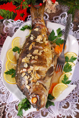 roasted carp stuffed with vegetables for christmas
