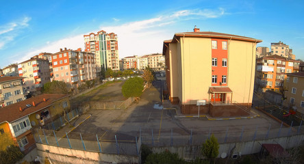 School Building. High angle panoramic view