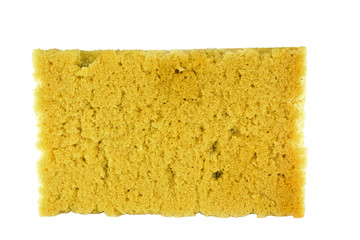 Fototapeta na wymiar old used yellow sponge on white background