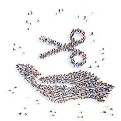 People in the form of palm with scissors.