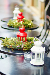 Parisian outdoor cafe decorated for Christmas