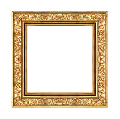 vintage gold frame isolated on white background, with clipping p