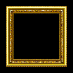 vintage gold frame isolated on black background and clipping pat