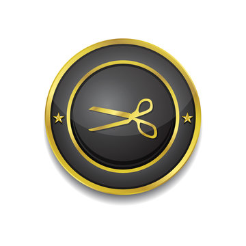 Gold Emblem Badge Scissors Icon Database Stock Vector (Royalty Free)  743721619