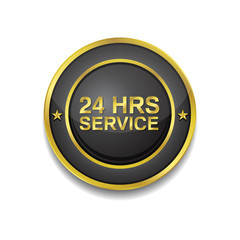 24 Hours Service Gold Vector Icon Button