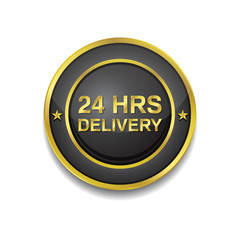 24 Hours Service Gold Vector Icon Button