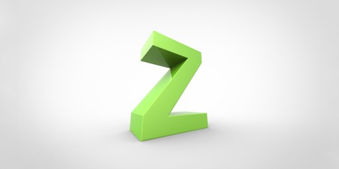 Z 3D font big neon green letter on white gray background