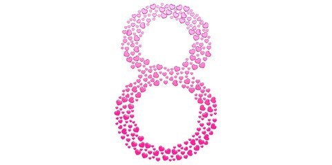 Pink purple 8 March shape from many 3D hearts