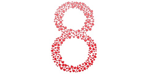 Red 8 March shape from many 3D hearts