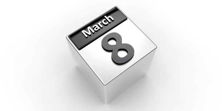 Black and silver chrome metal 3D Calendar 8 March Women's day