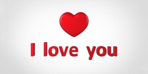 I Love You 3D red text and heart on white gray background