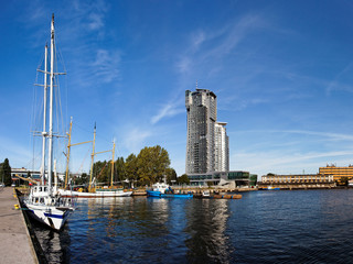 Panoramic view of the port in Gdynia, Poland.
