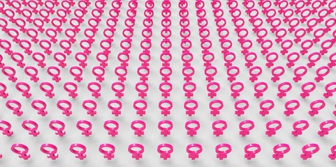 3D pink female sex symbols isolated on plain white background