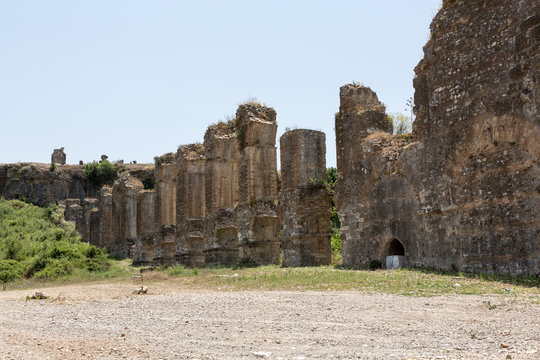 part of ancient aqueduct in Aspendos, Turkey