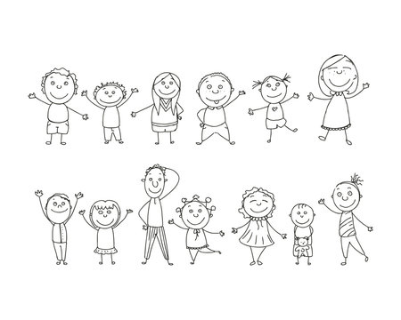 Vector Illustration of Hand Drawn Kids