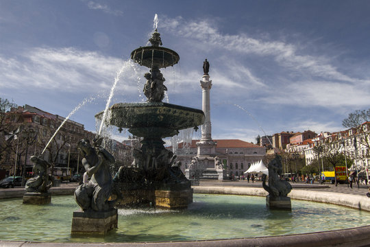 beautiful center fountain in the Rossio square 