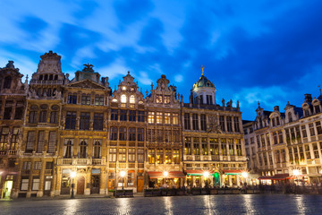 Grand Place in Brussels with night lights view