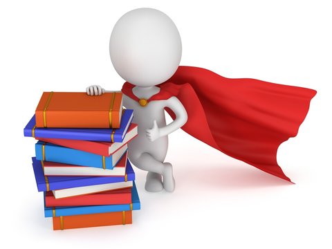 Brave superhero student with red cloak