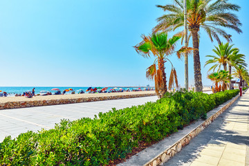 Obraz premium Seafront, beach,coast in Spain. Suburb of Barcelona, Catalonia