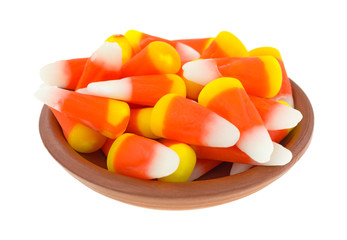 Halloween candy corn in a small bowl