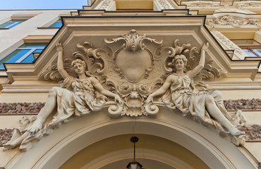 Caryatid figures of August Haertig Palace (1896) in Lodz, Poland