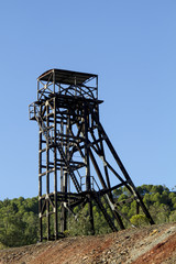 View of an old abandoned mining coal tower.